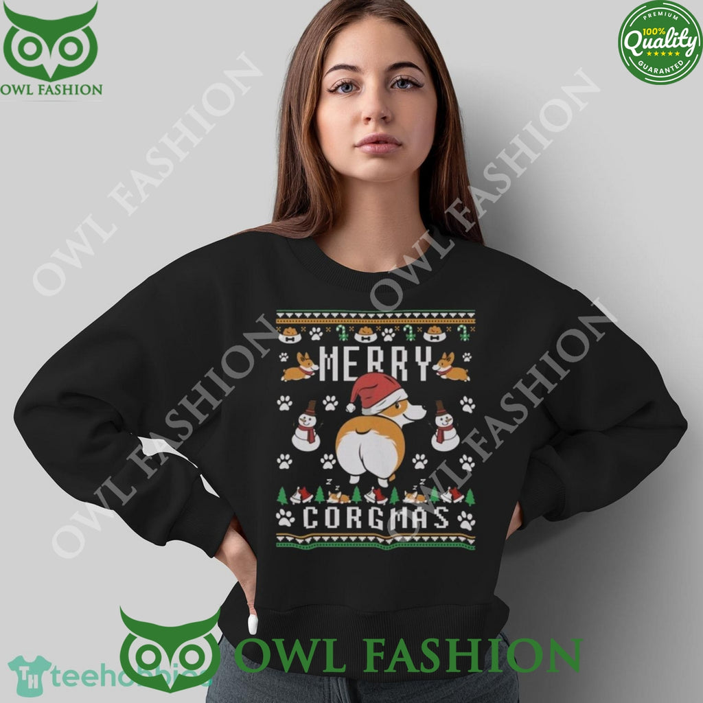 Merry Corgmas Christmas Snowman Black Ugly Sweater