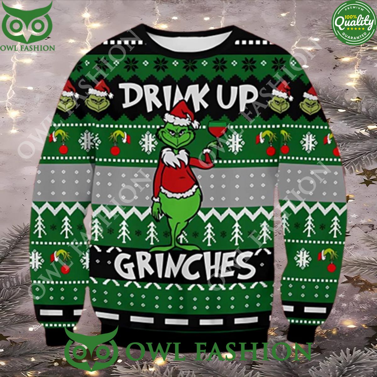 Drink Up Grinch Premium Ugly Christmas Sweater Jumper