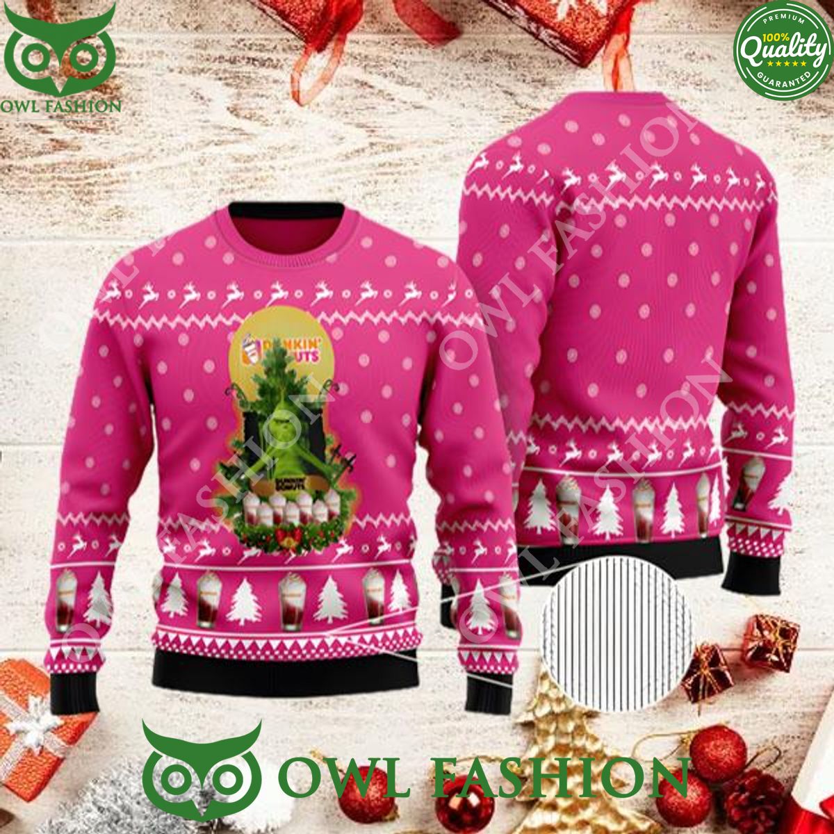 Dunkin Donuts Grinch Snow Ugly Christmas Sweater Jumper