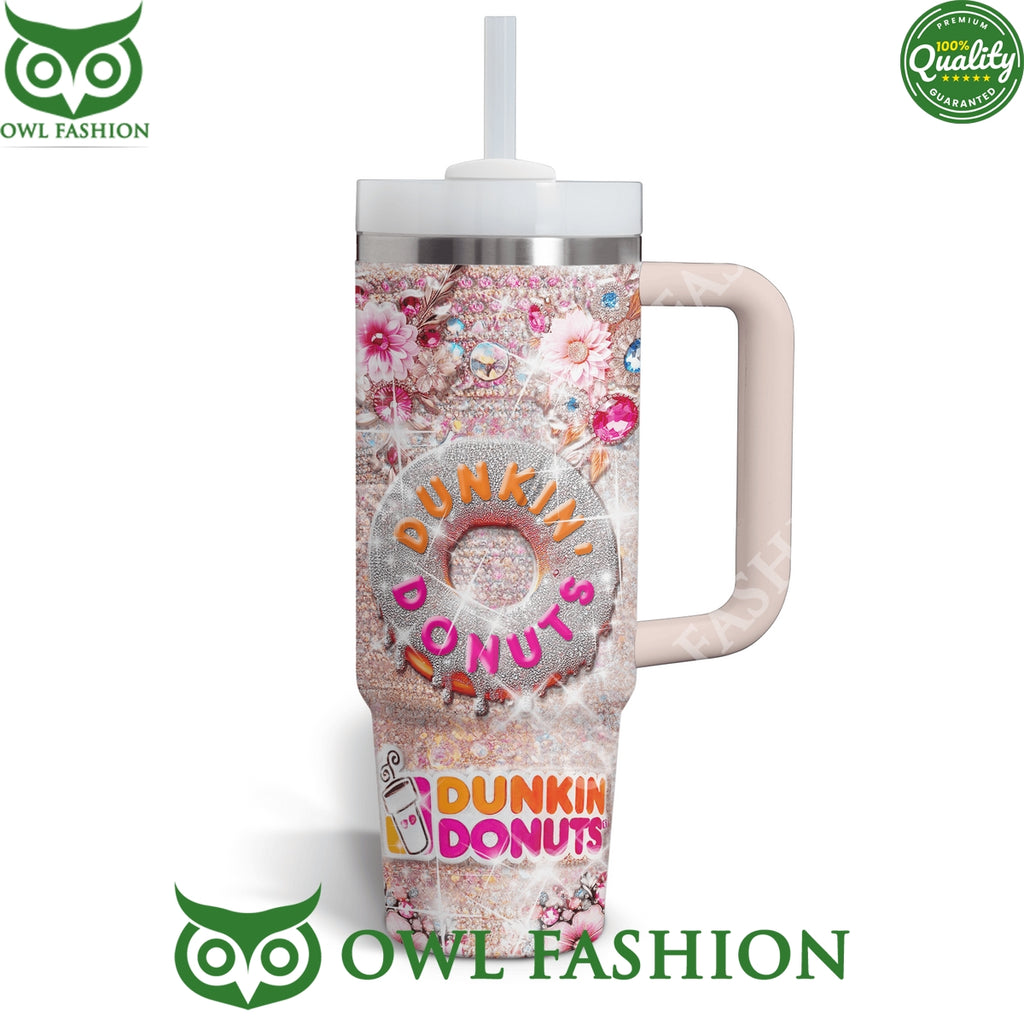 Dunkin Donuts This Girl Runs on dunkin Skull pink 40oz with handle