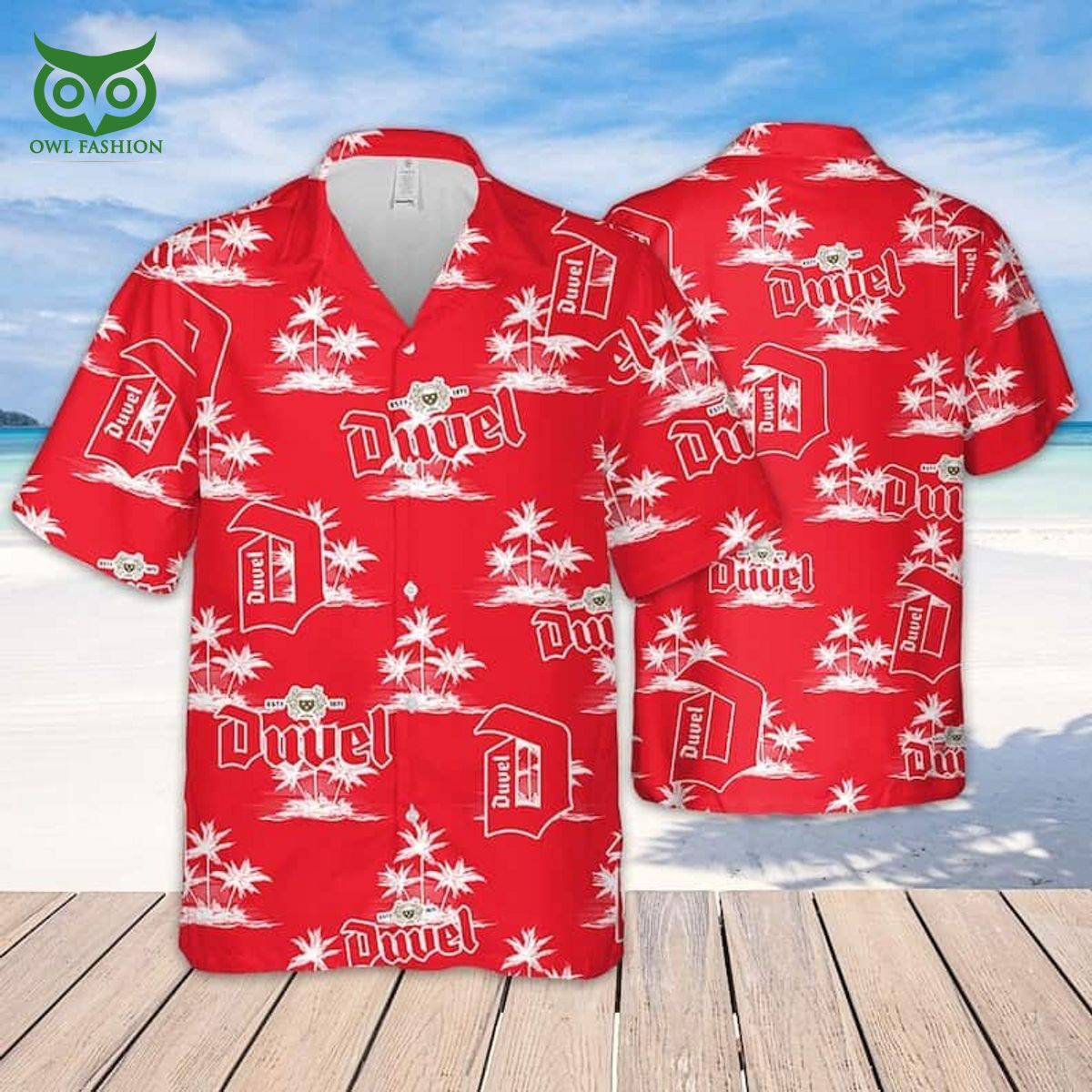 Duvel Beer Hawaiian Shirt Coconut Island Pattern