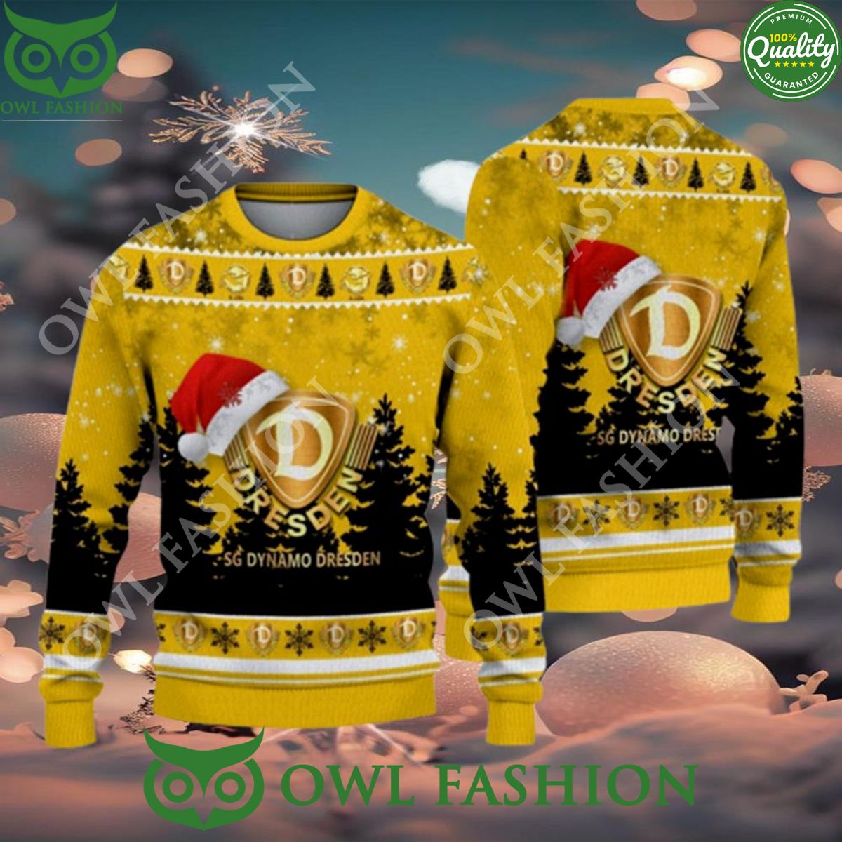 Dynamo Dresden Logo Wearing Santa Hat Ugly Christmas Sweater