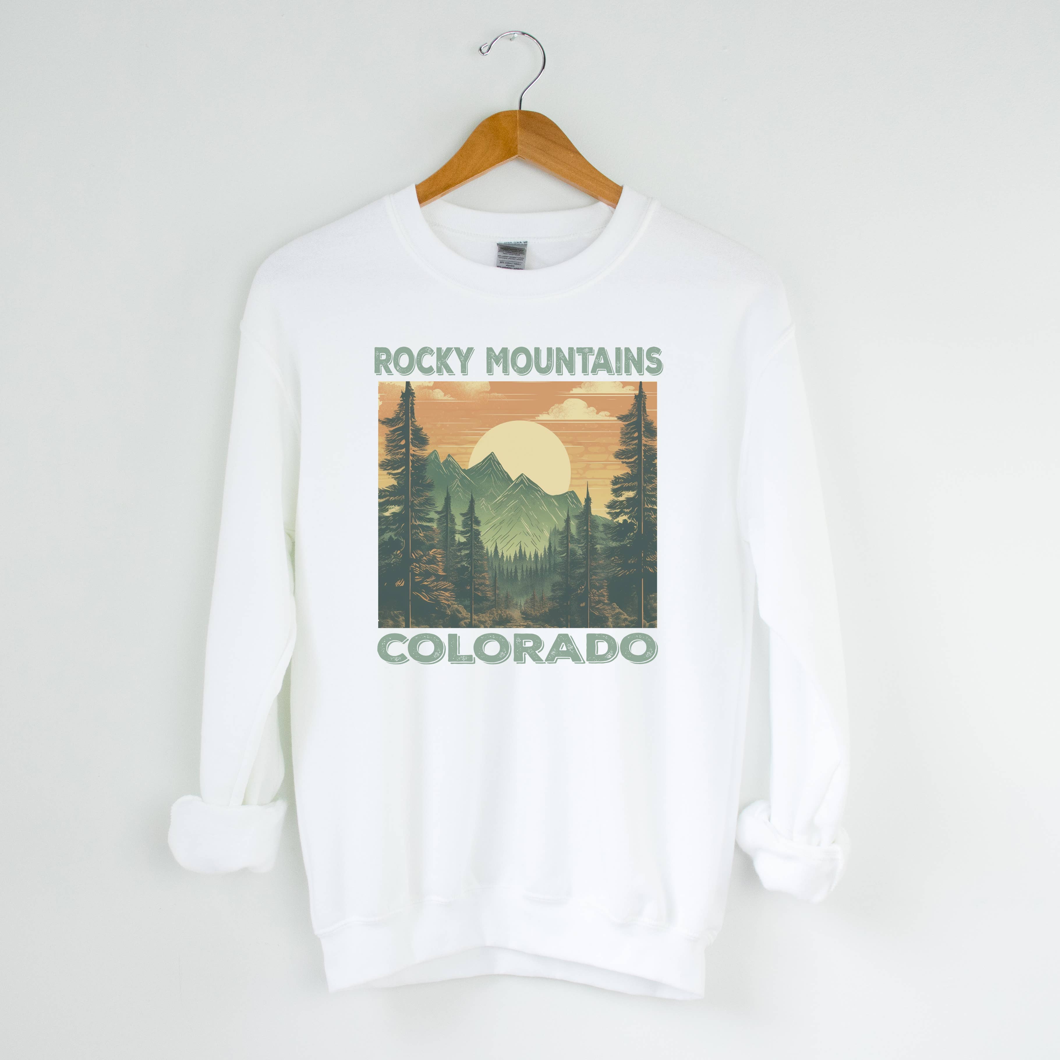 Rocky Mountain White Crewneck | National Park |Sizes S-2XL
