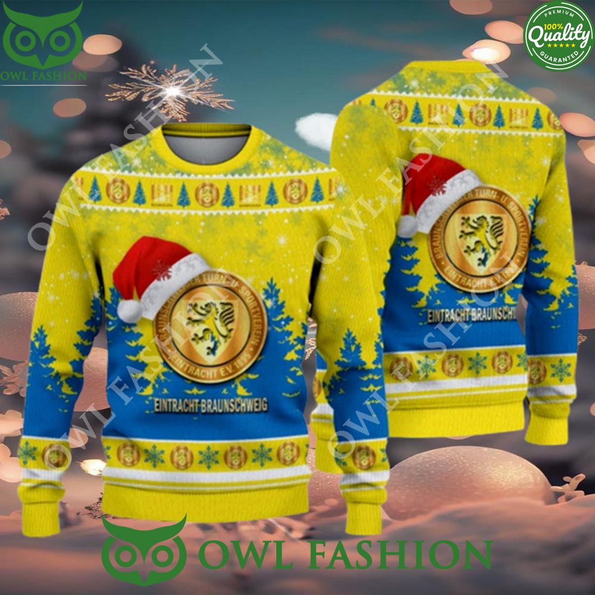 Eintracht Braunschweig Logo Wearing Santa Hat Ugly Christmas Sweater Jumper