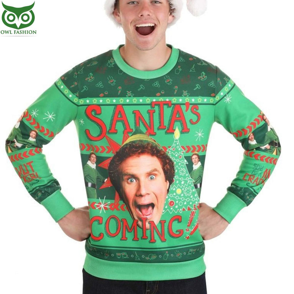 Elf Santa’s Coming Santa Is Ugly Christmas Sweater Gifts
