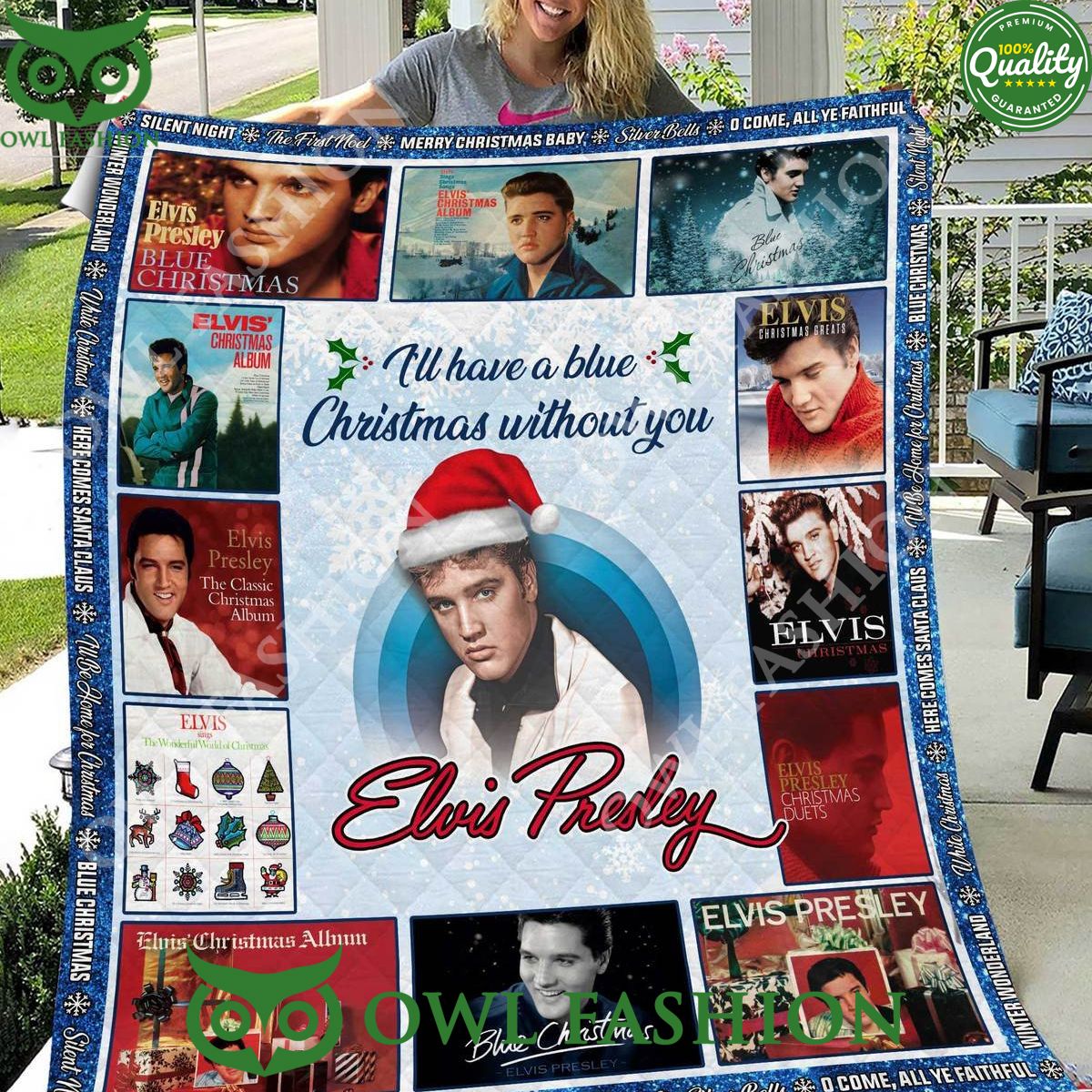 Elvis Presley Blue Christmas Without You Fleece Blanket