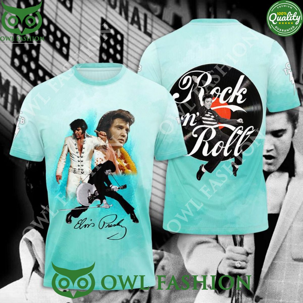 Elvis Presley King of Rock and Roll Blue 3d t shirt