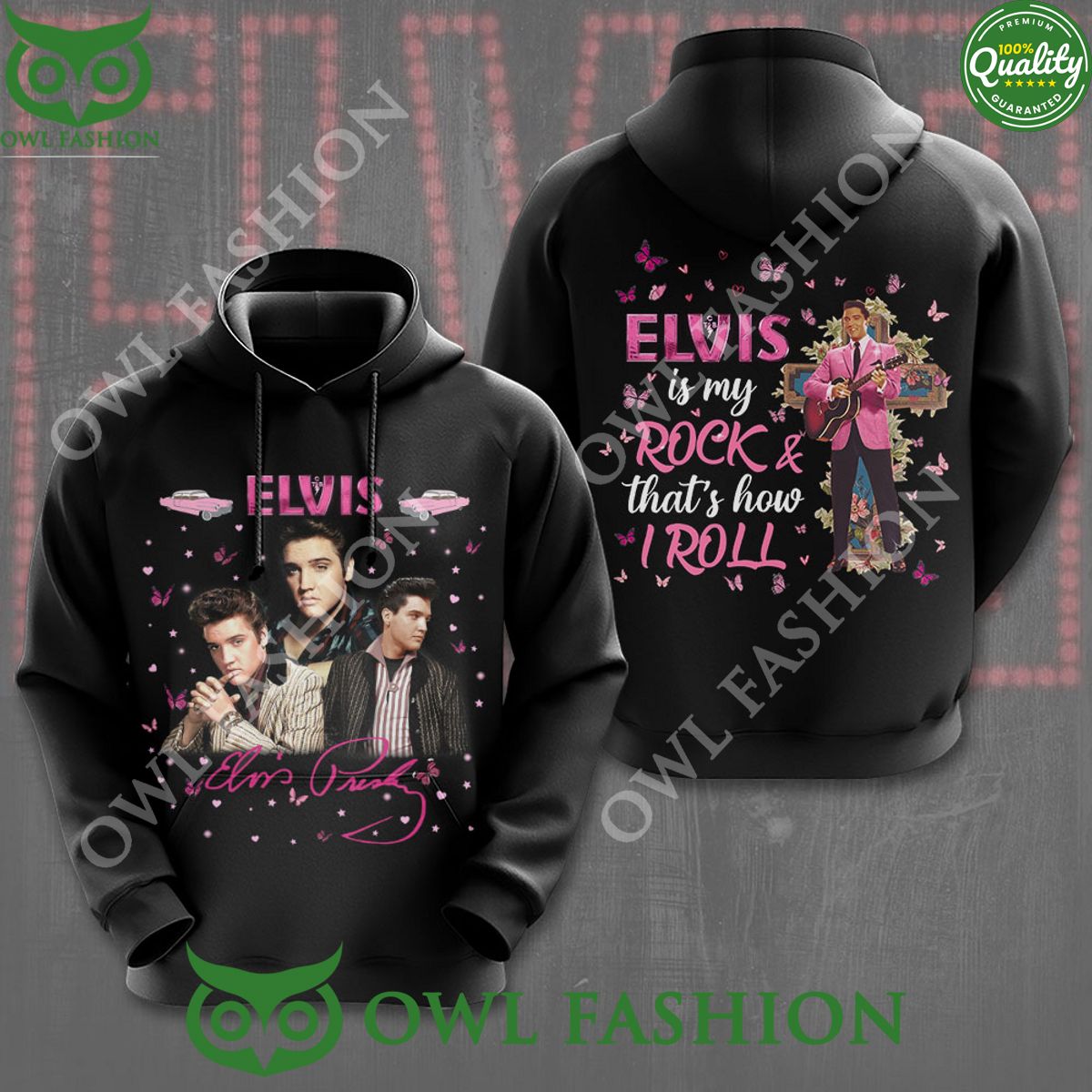 Elvis Presley Pink Rock And Roll 3D Tshirt Hoodie