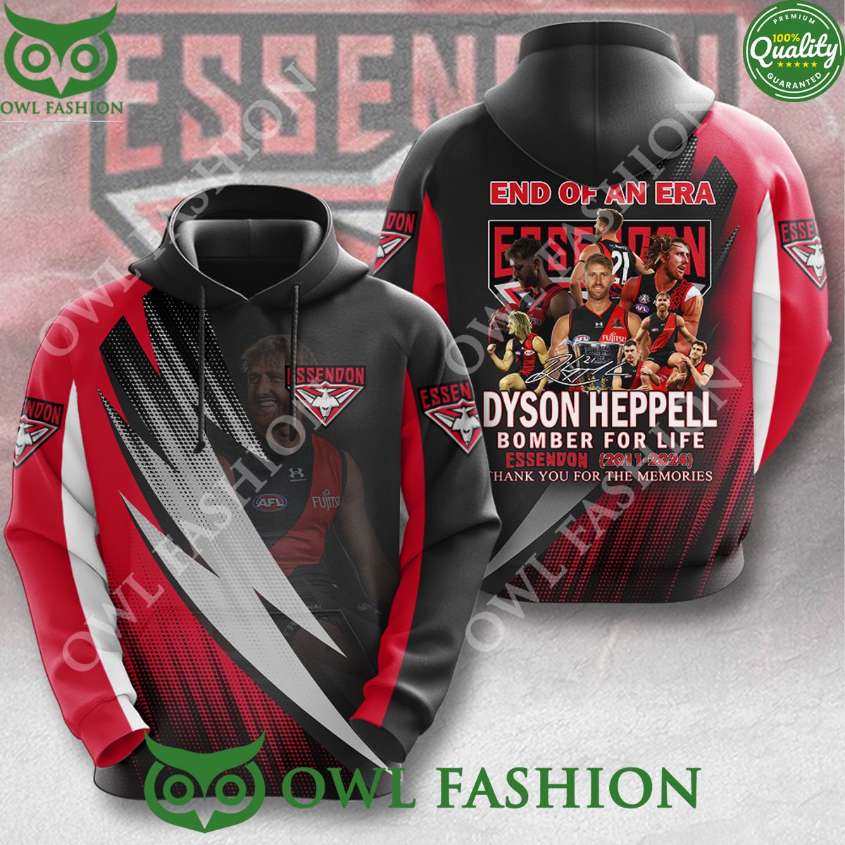 Essendon FC x Dyson Heppell Bomber for life 2011 2024 Memories 3D t shirt