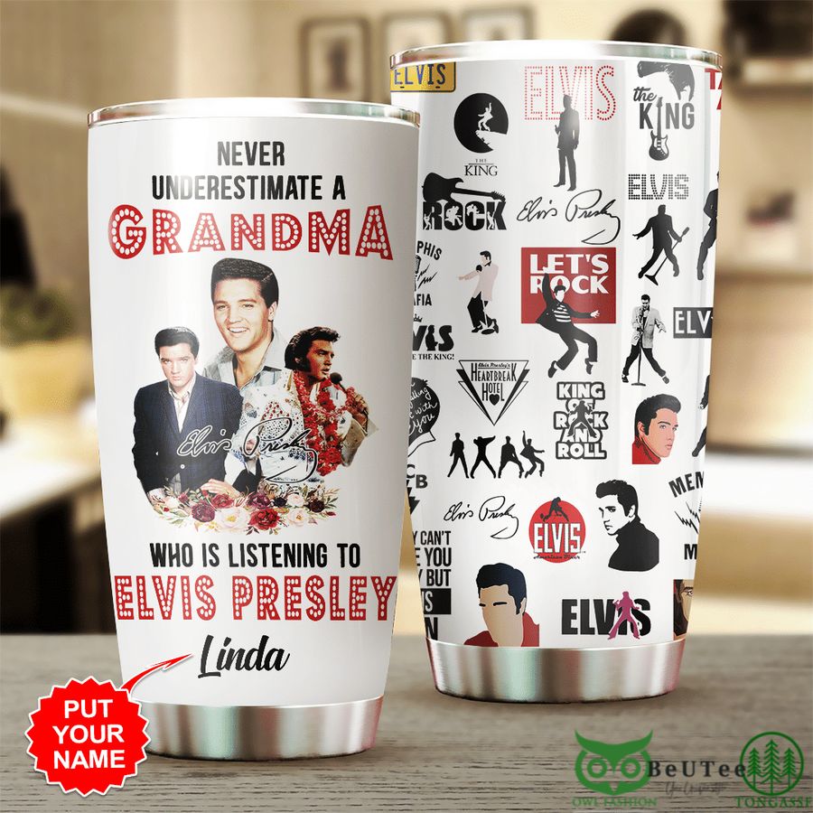 Custom Name Elvis Presley Grandma Listen Skinny Tumbler