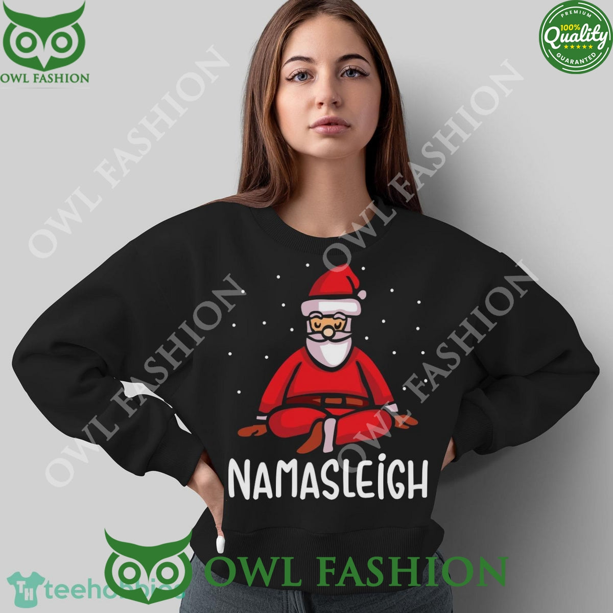 Namasleigh Yoga Santa Claus Black Ugly Sweater