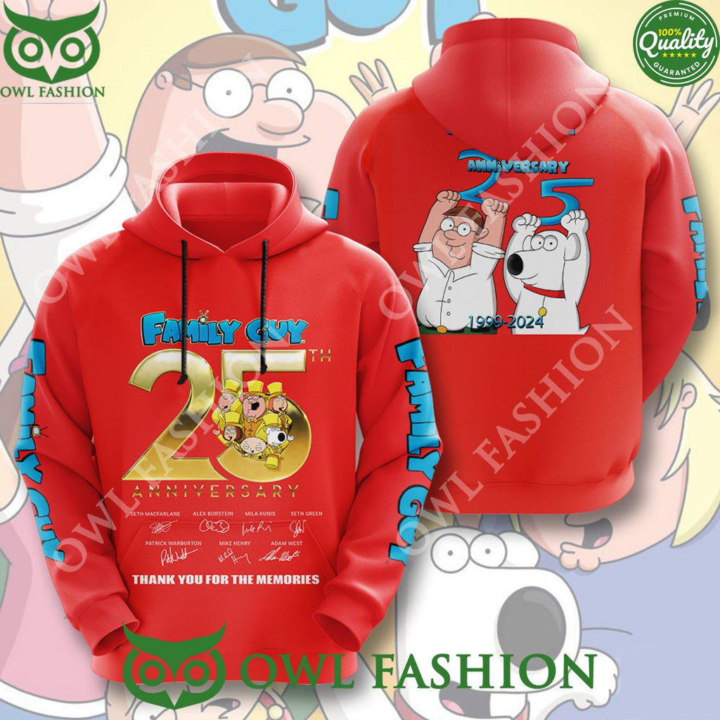 Family Guy 25th Anniversary 1999 2024 Red 3D T shirt
