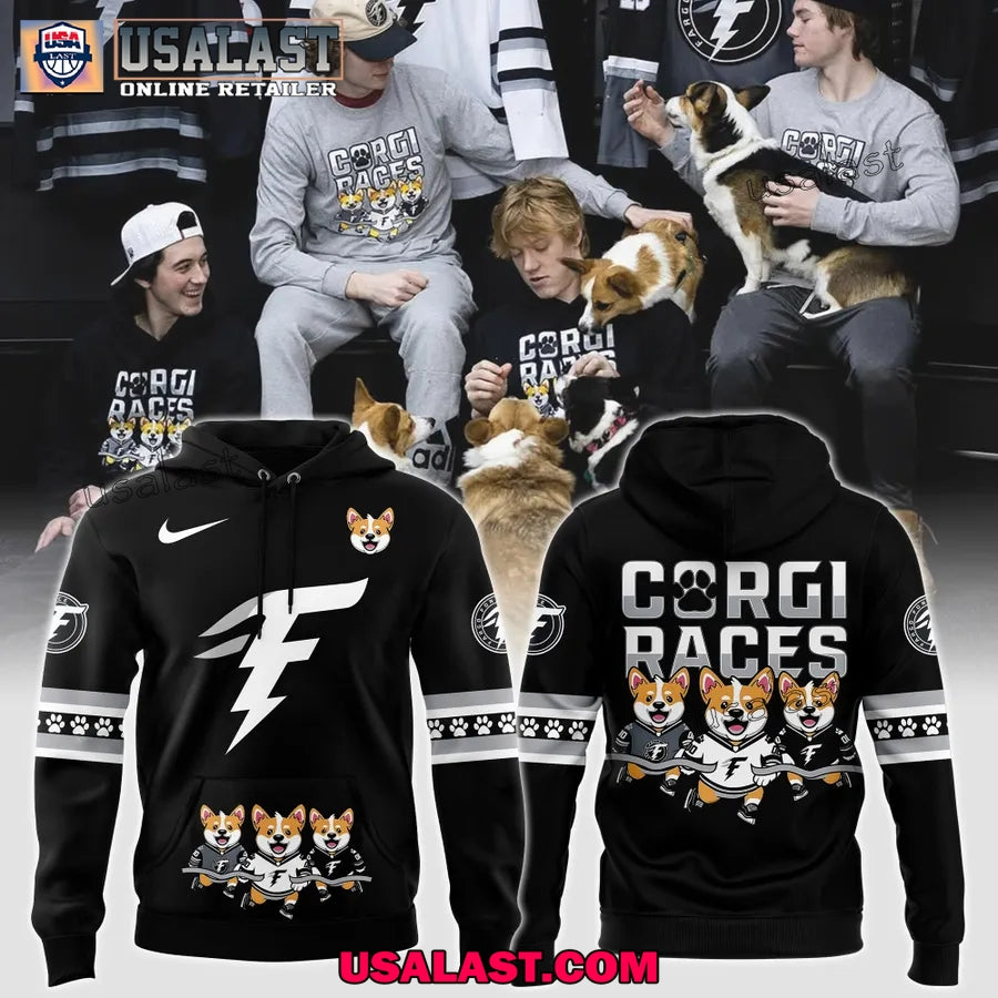 Fargo Force Ice Hockey Team Corgi Races Black Hoodie
