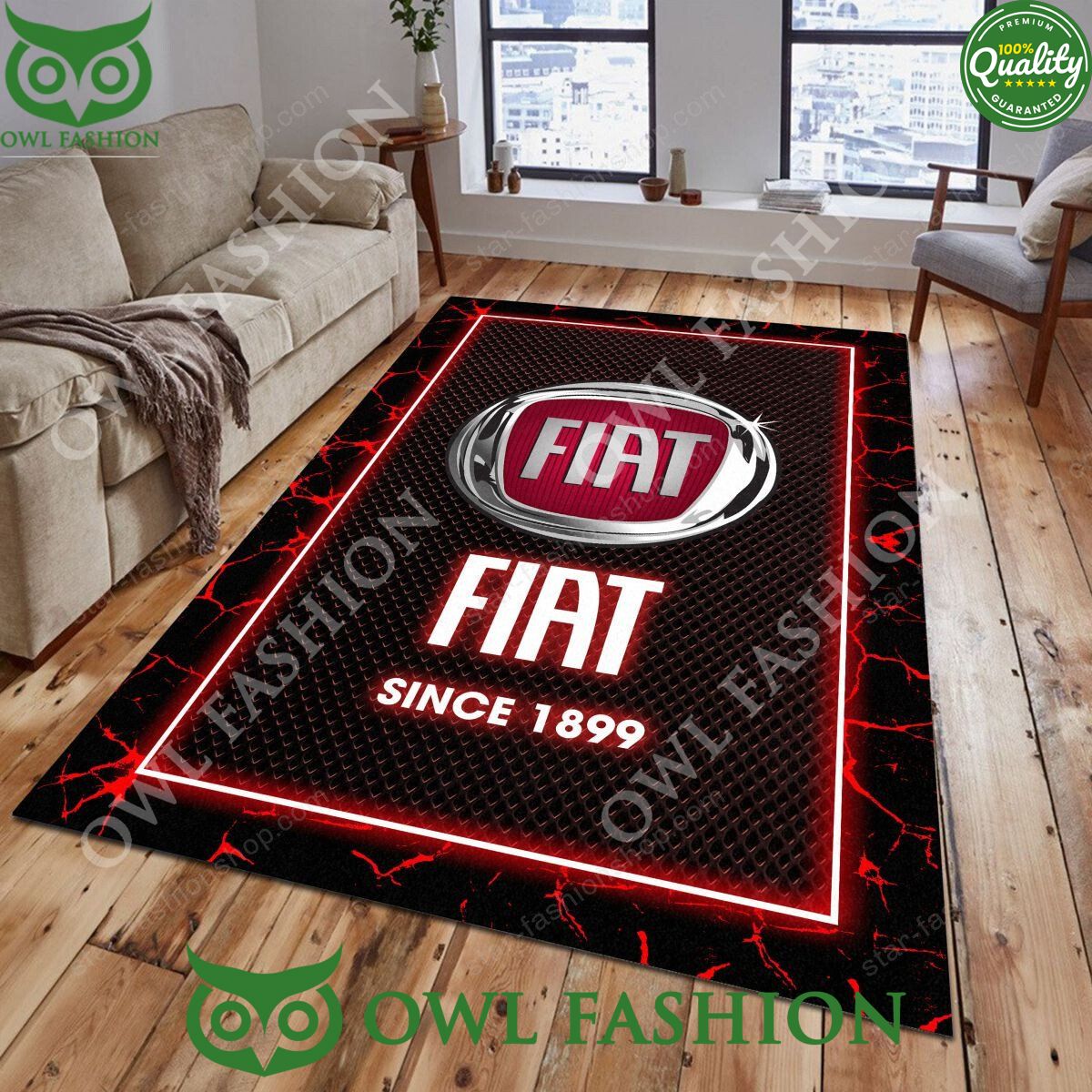 Fiat Red Logo Living Room Premium Rug Carpet
