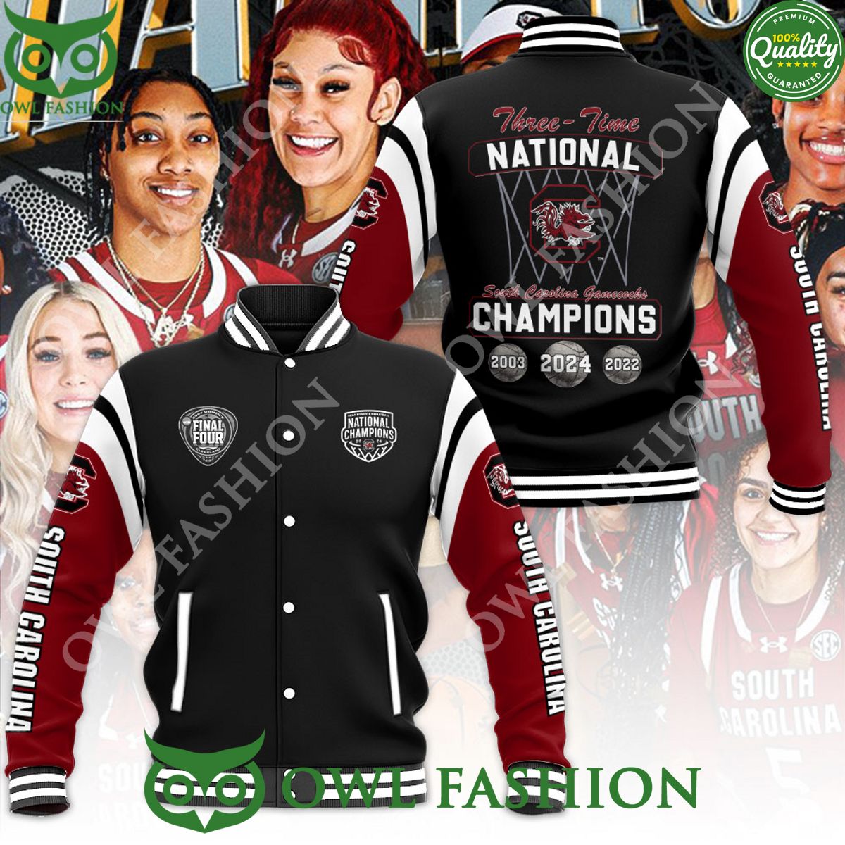Final Tour NCAA South Carolina Gamecocks Women Basketball 2024 Baseball Jacket