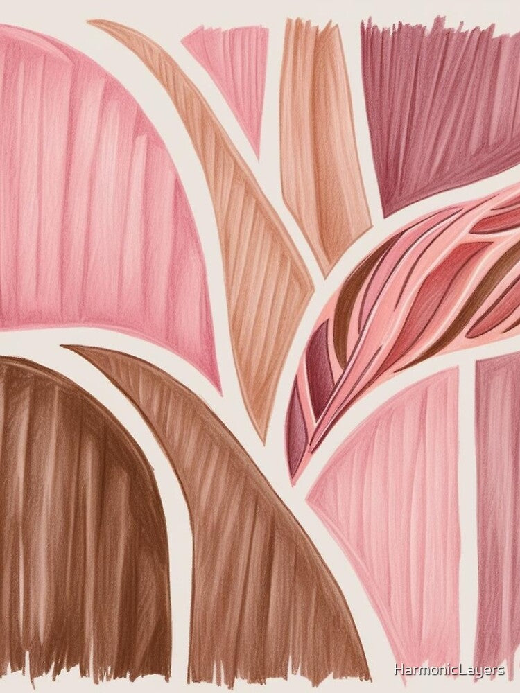 Geometric Boho Abstract in Pink and Brown – Retro Wall Art Print by Harmonic_Layers