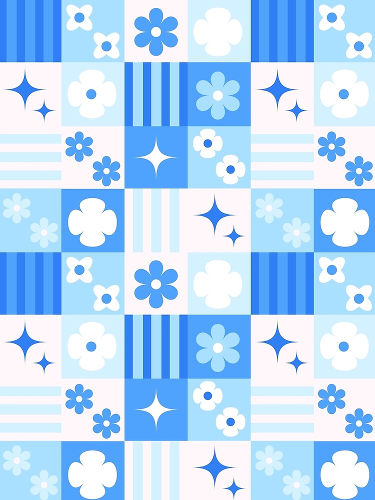 Retro Blue Floral Checkerboard | Seamless Pastel Pattern by Betty Poppa