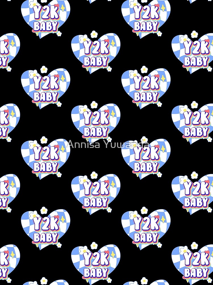 Y2K Baby! Retro 90s Y2K Slang Quotes Twisted / Warp Checkered Box Pattern Heart by Annisa Yuwanda