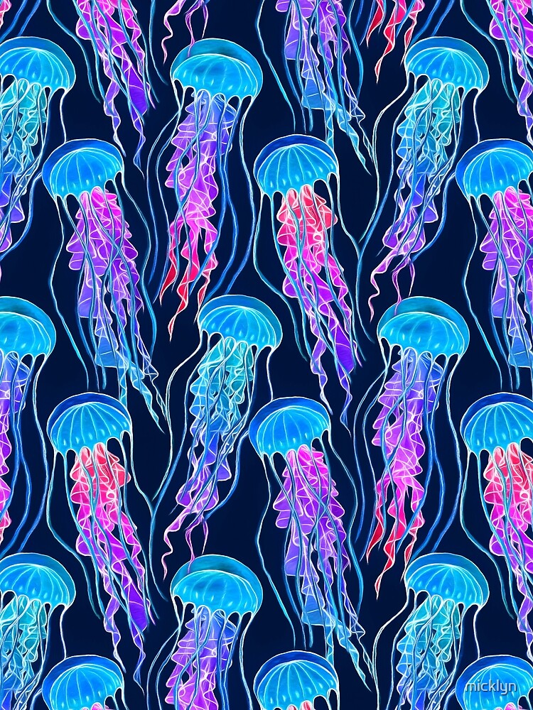 Luminescent Rainbow Jellyfish on Navy Blue by micklyn