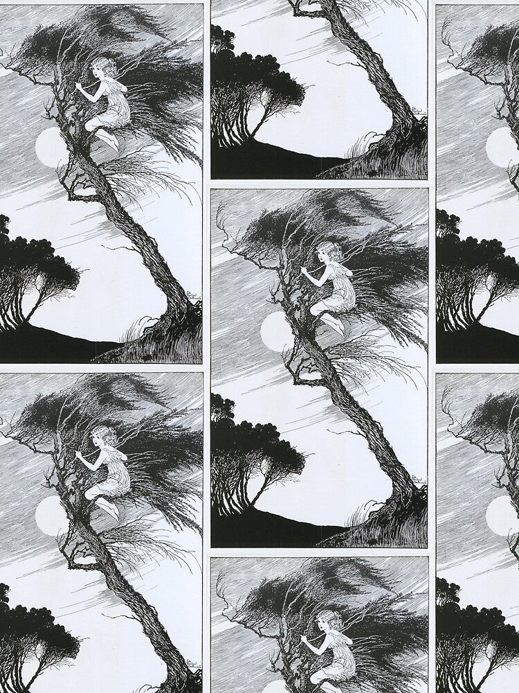 Vintage Art : Girl In A Windy Tree by Shloo