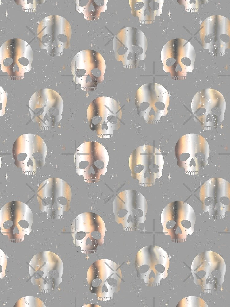 Metallic Skull Pattern on Silver Gray by Little Wimbly