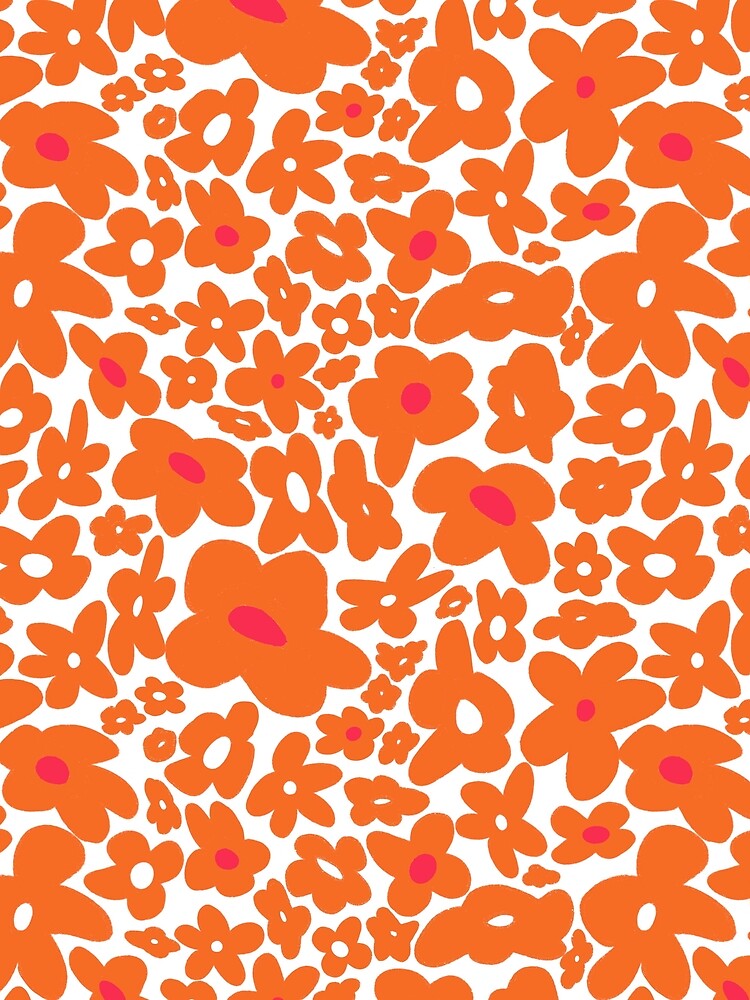 Orange Funky Retro Flowers by Auliv Art