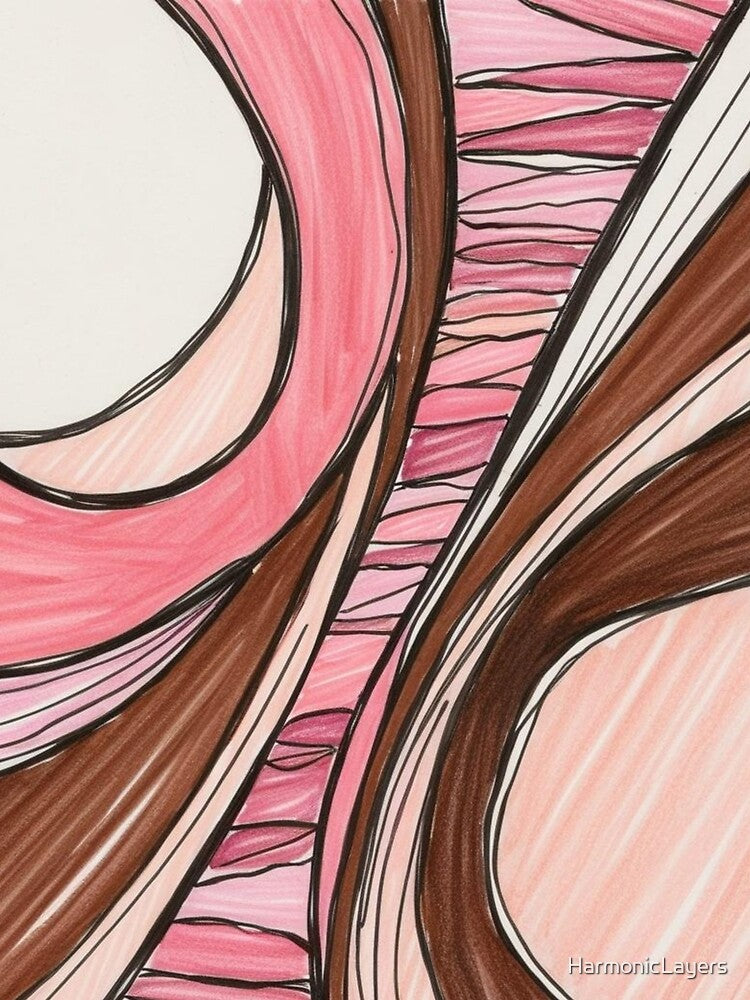 Boho Curved Abstract in Pink and Brown – Retro Warm Wall Art by Harmonic_Layers