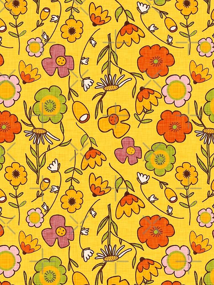 70s Boho Groovy Floral Yellow by susycosta