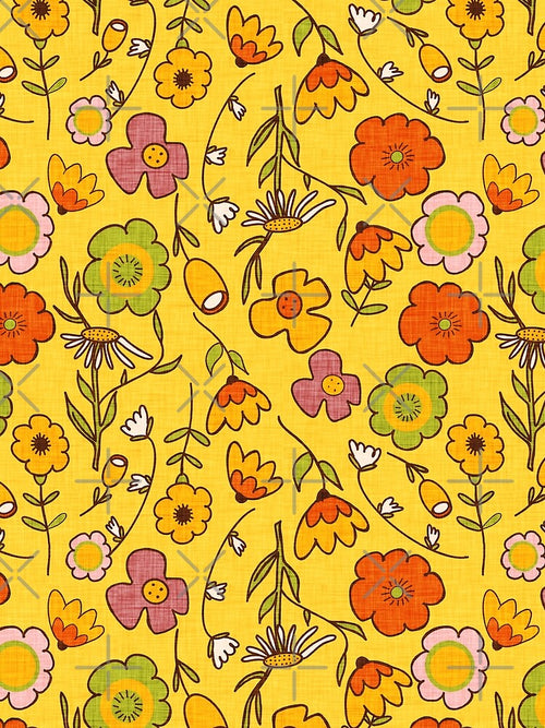 70s Boho Groovy Floral Yellow by susycosta