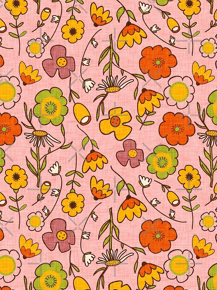 70s Boho Groovy Floral Pink by susycosta