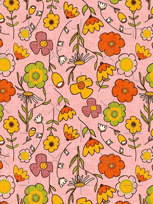70s Boho Groovy Floral Pink by susycosta