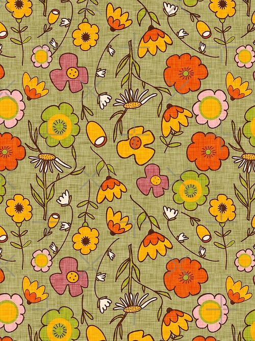 70s Boho Groovy Floral Sage by susycosta