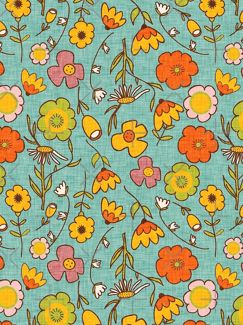 70s Boho Groovy Floral Blue by susycosta