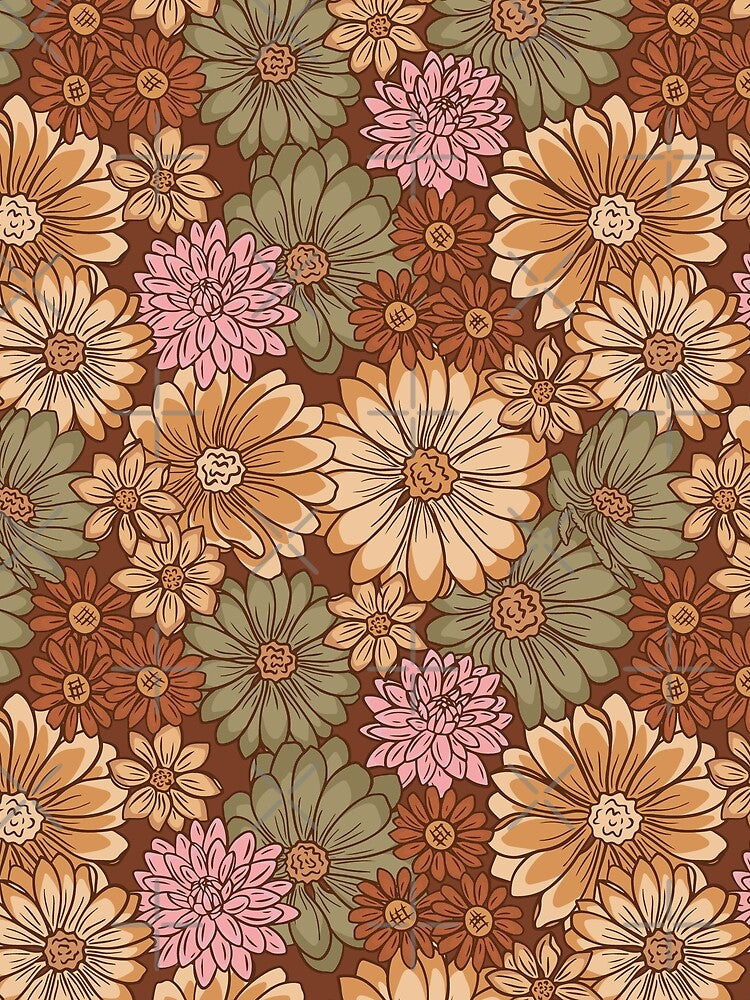 1970s retro floral in pink, brown and green by EarthFaeryDSGN