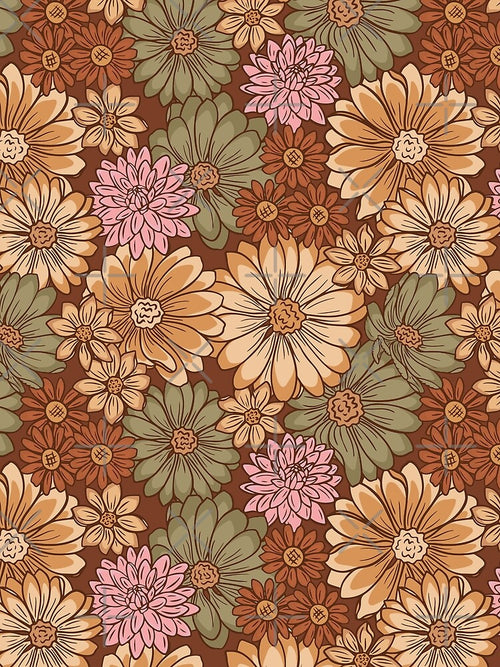 1970s retro floral in pink, brown and green by EarthFaeryDSGN