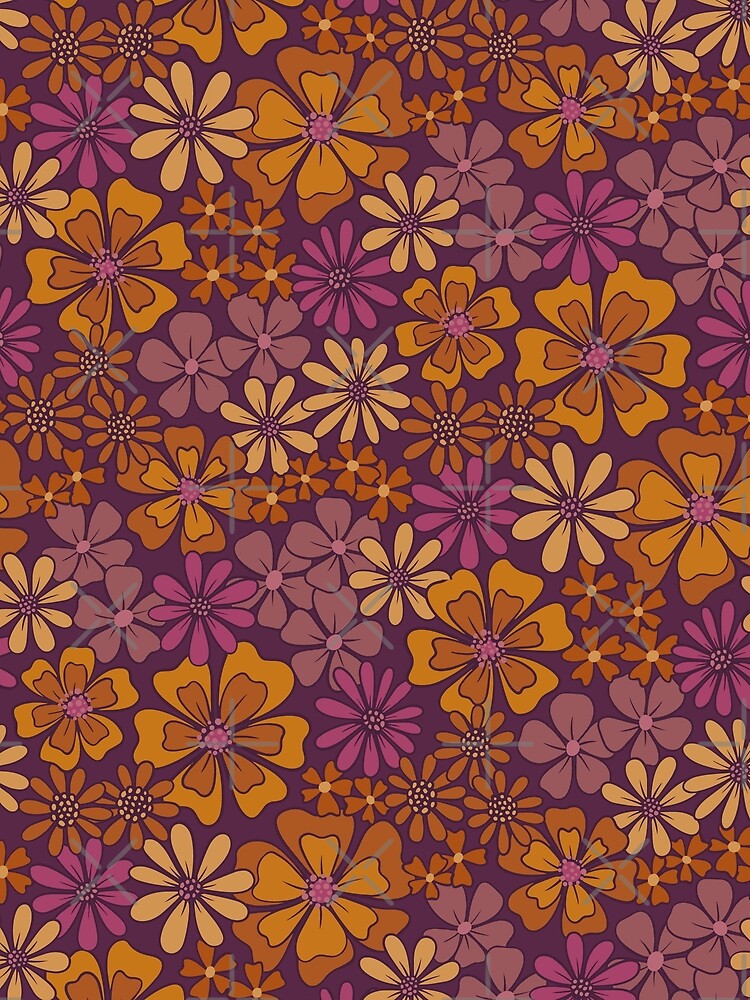 70s 60s Retro flowers in purple and orange by EarthFaeryDSGN
