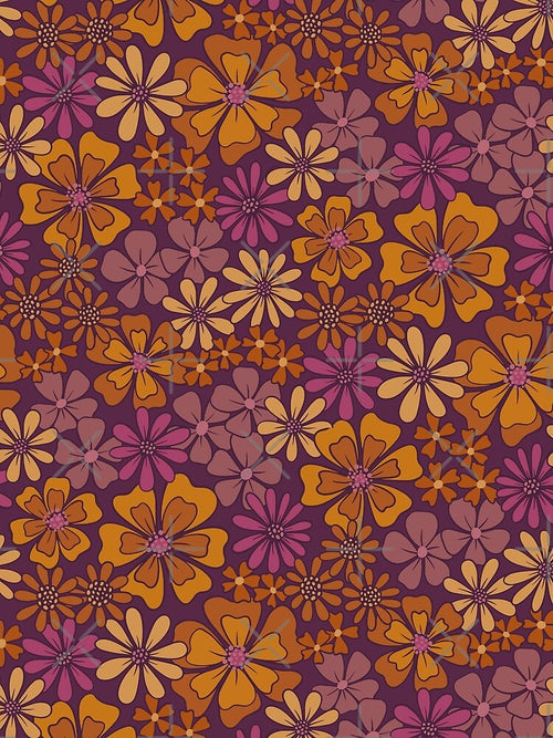 70s 60s Retro flowers in purple and orange by EarthFaeryDSGN