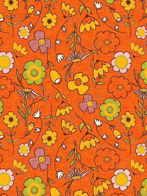 70s Boho Groovy Floral Orange by susycosta