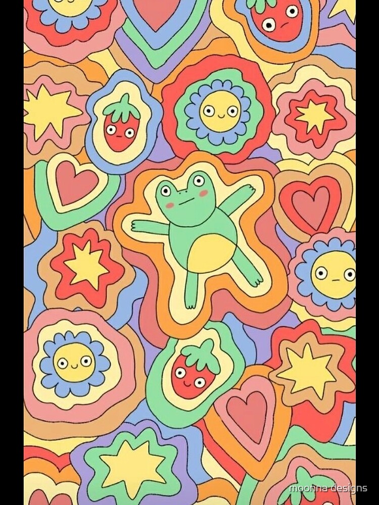 groovy print with frogs, flowers and strawberries by moonna designs