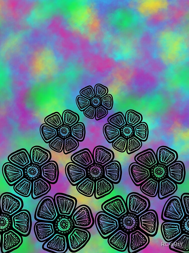 Retro Flowers on Sorbet Clouds V2 by RC-aRtY