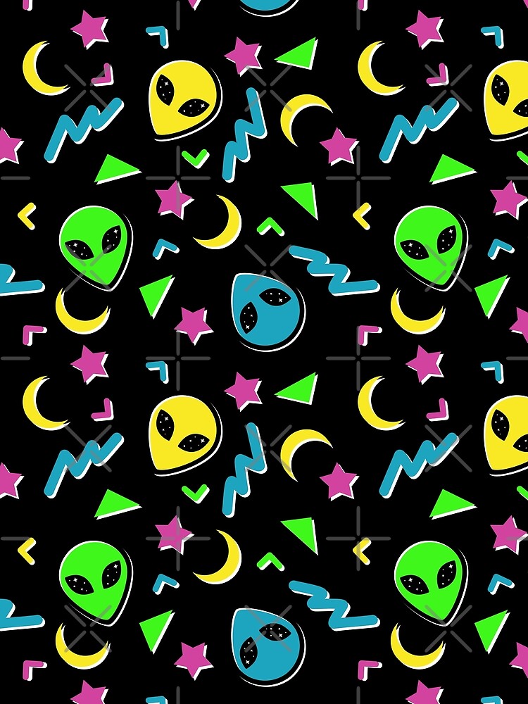 90s Geometric Alien - Black and Neon by 90sAlien