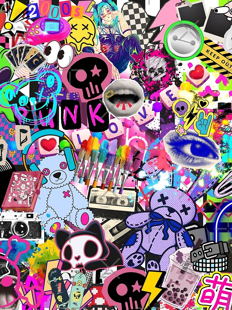Scenecore Inspired 80, 90's Y2K and Today StickerBomb Collage by Side By Side Studio