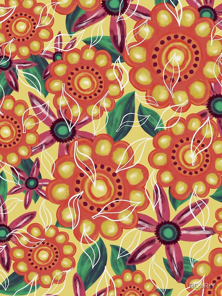 Retro Oil Flowers on Yellow by RC-aRtY