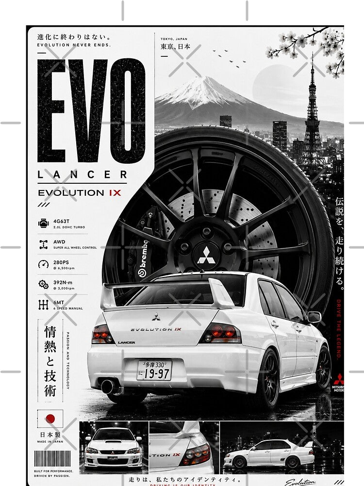 Mitsubishi Lancer Evolution IX White Edition JDM Poster Sticker by MidnightPistons