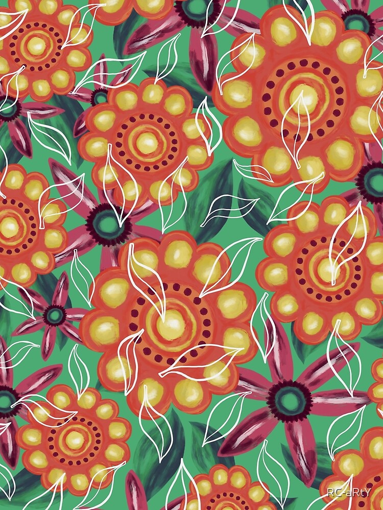Retro Oil Flowers on Fresh Green by RC-aRtY