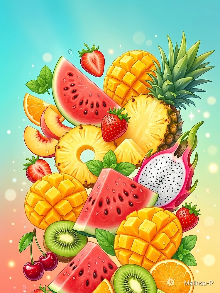 Bright Summer Tropical Fruit Slices Pattern Art by The Artfiller