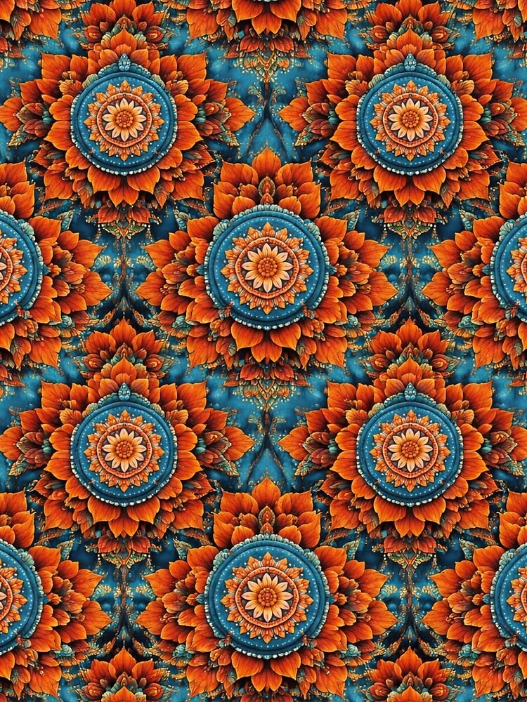 Turquoise & Burnt Orange Floral Mandala Pattern by Colorshow-relax