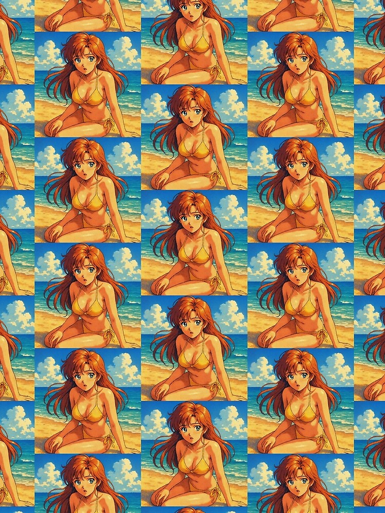 Retro Anime Waifu – Beach Bikini 90s Aesthetic by EchoWave11