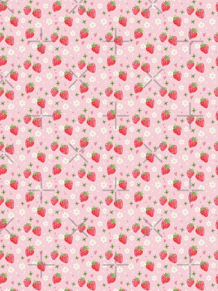 Strawberry Toss Pink Floral Kawaii Pattern by VenusandMoon