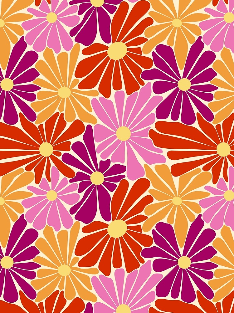 Retro Flowers Pink and Orange by EBParsley